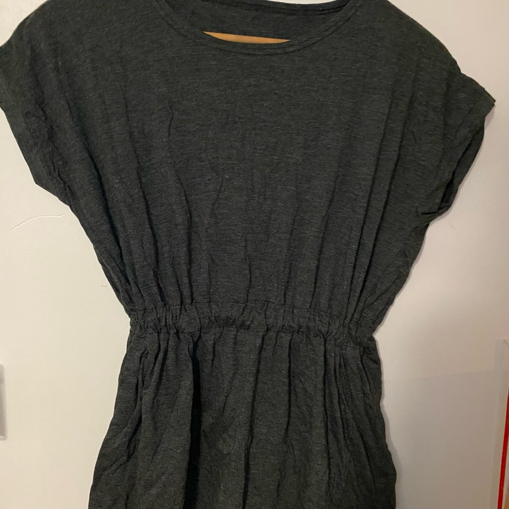 Kpop Myeongdong Dark Grey T-shirt Cinched Waist Dress One Size